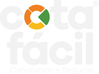 Logotipo vertical com os dizeres "cotafácil - Consóricios e Seguros"